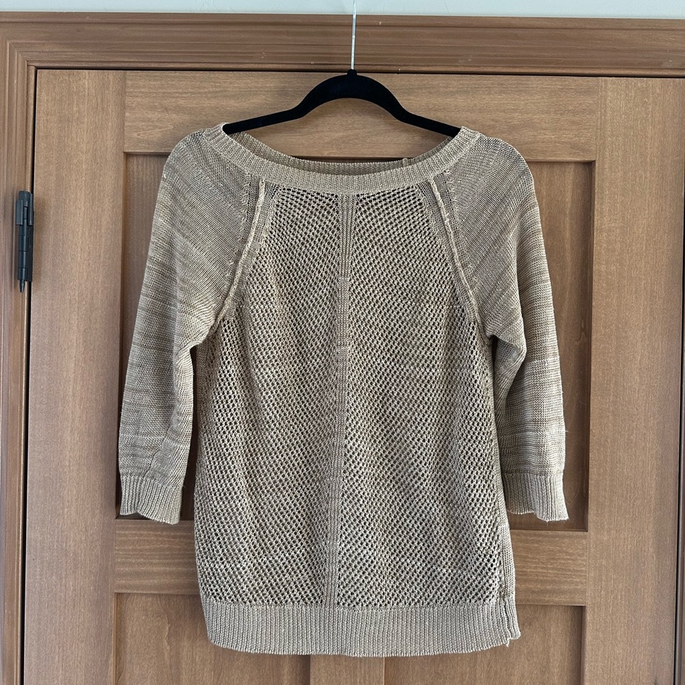 Lauren Ralph Lauren Denim Tan Linen Blend 3/4 Sleeve Shirt size Small